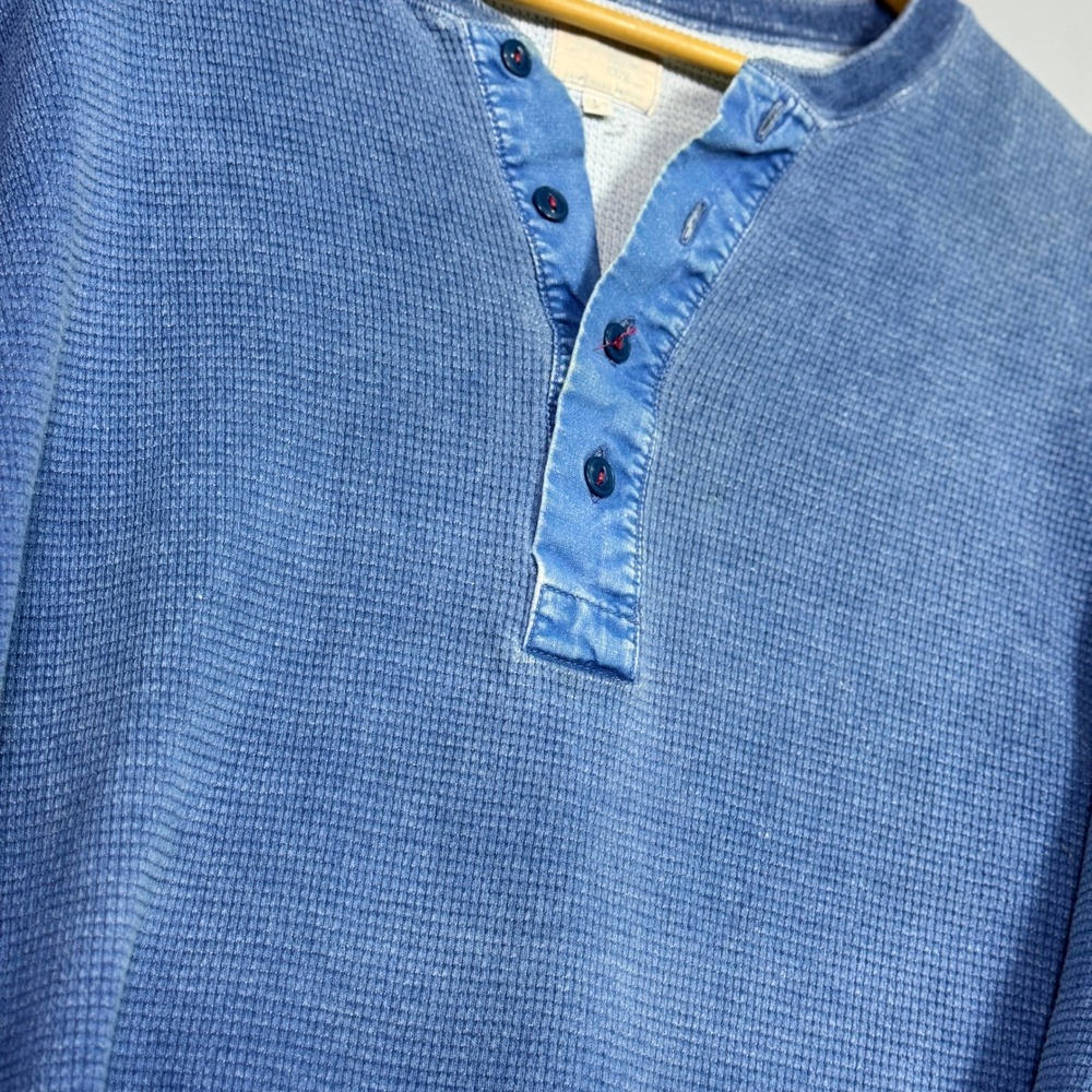 Replay Waffle Knit Henley Top Mens Size Large Faded Vintage Blue Distressed - Picture 4 of 8